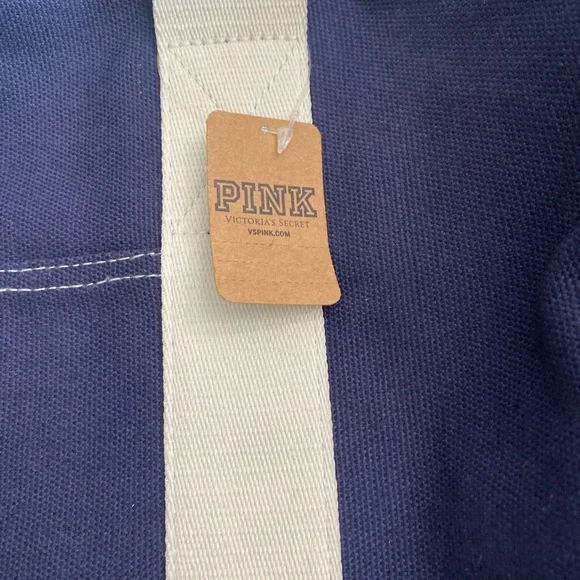 PINK Victoria's Secret Navy White Zip Tote Duffel Travel Overnight Bag Luggage - Picture 3 of 7